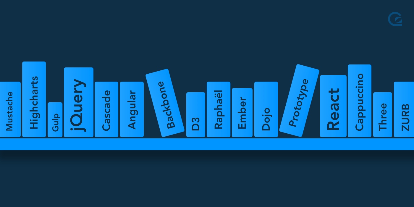 dark blue background with a pale blue shelf of books with different engineering phrases on the spines